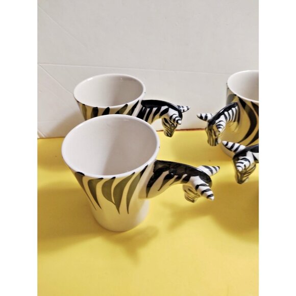 Pier 1 Imports Novelty Coffee Mug set of 4 , Zebra 3D handle - Picture 6 of 11